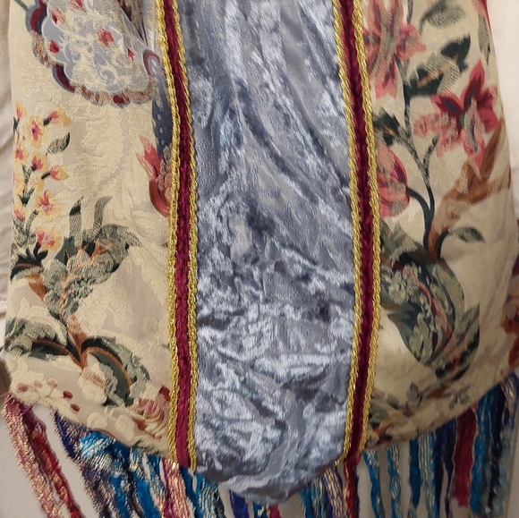 Large Hand Crafted Tapestry Fringe Purse Boho Crossbody Bag Upcycled - Picture 4 of 5